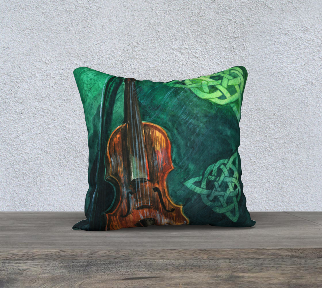 Aperçu de Irish violin (fiddle) on emerald background with celtic ornament #1