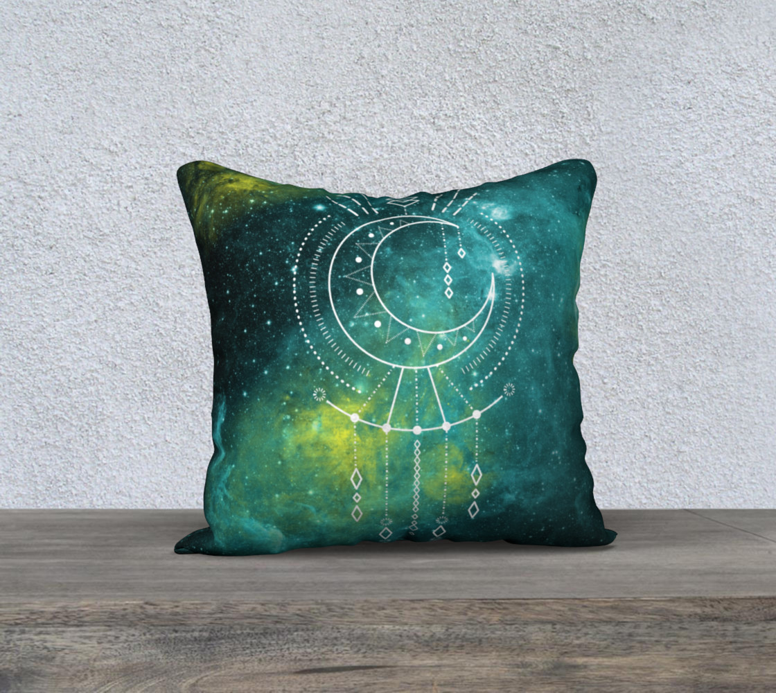 Blue green moon celestial geometric pillow preview #1
