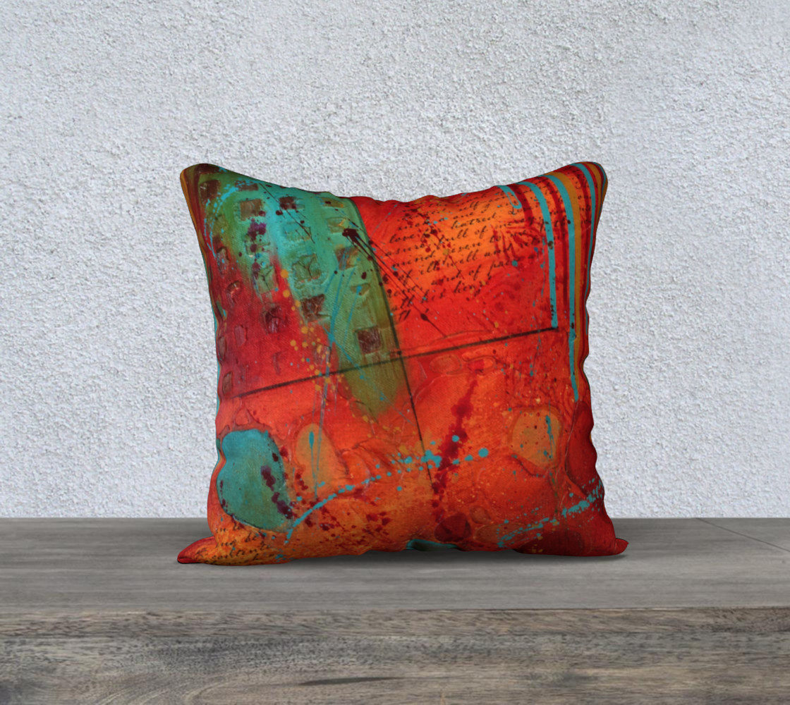 Turquoise and Red Mixed Media Pillow 3D preview