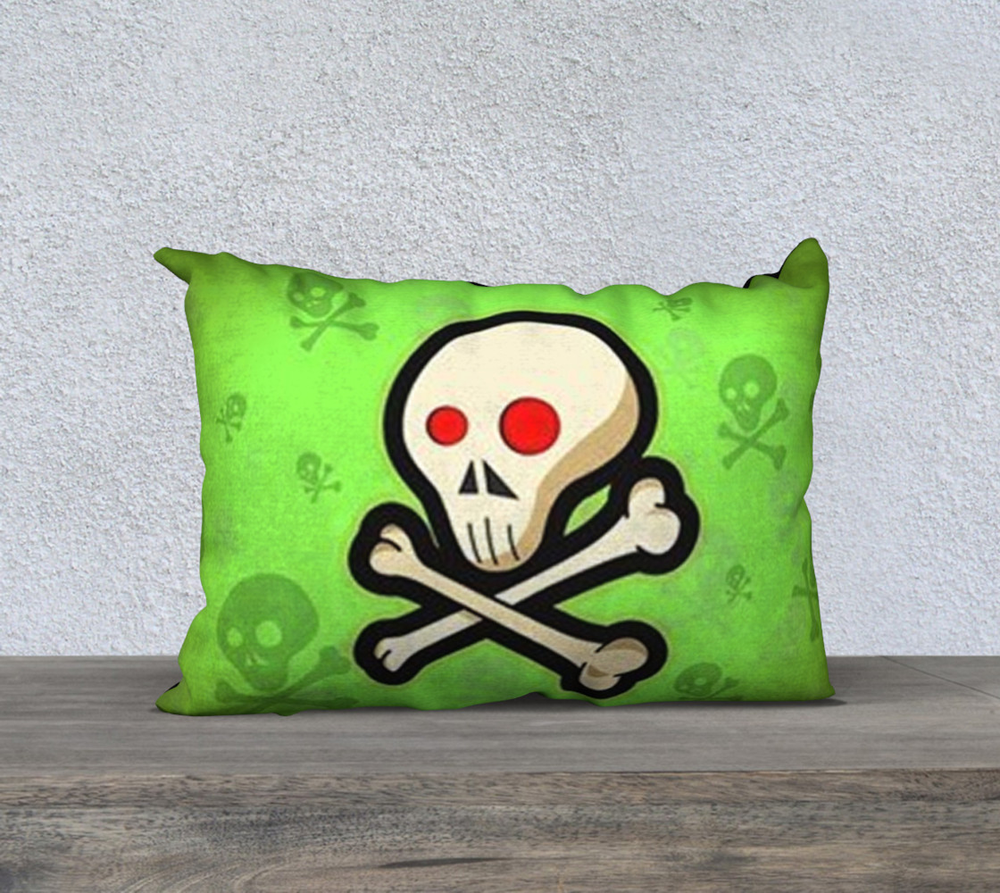 Cartoon Skull On Green 20 x 14 Pillow Case preview #1