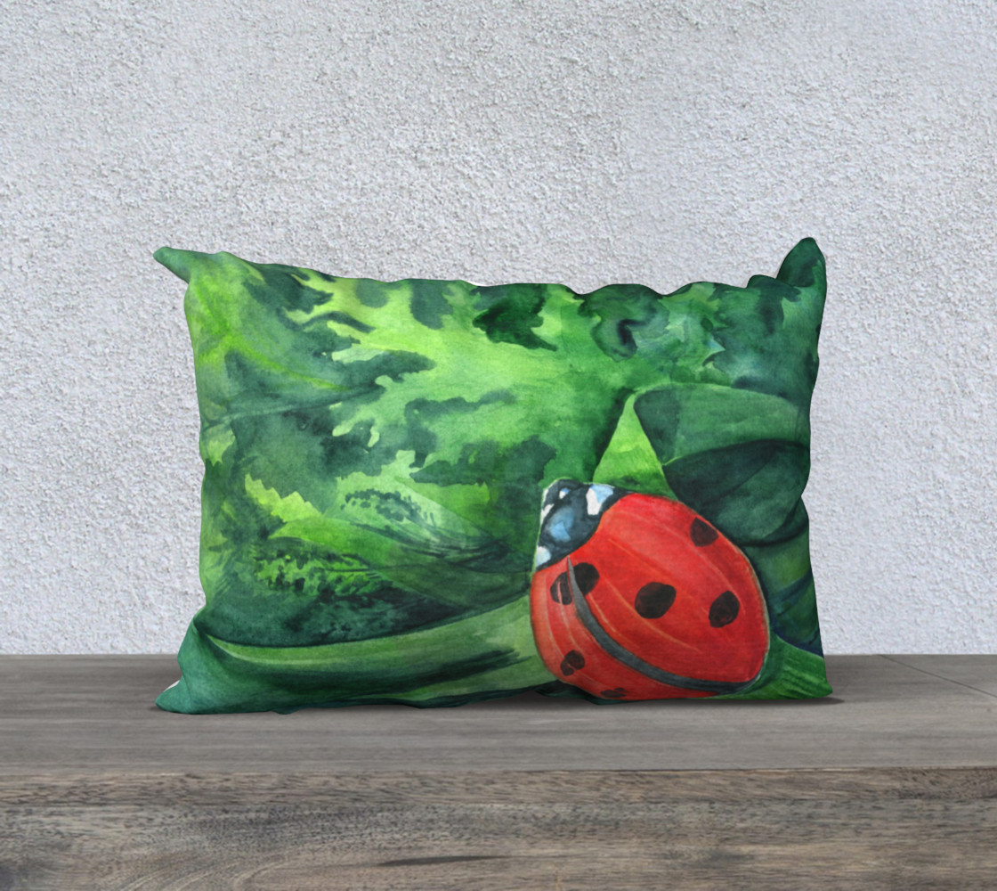 Aperçu de Red ladybird, green grass and leaves, watercolor background #1