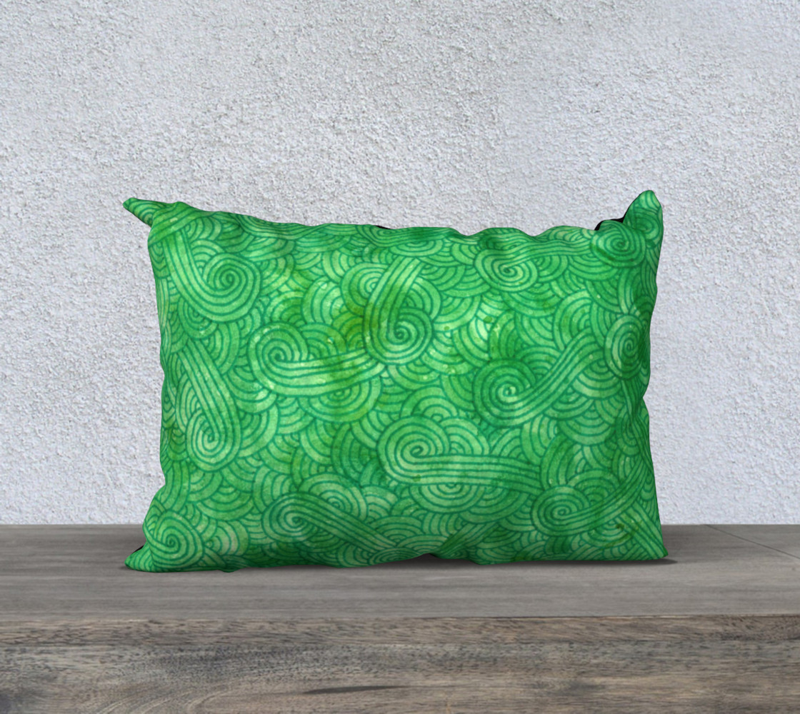 Green swirls doodles 20 x 14 Pillow Case Miniature #2