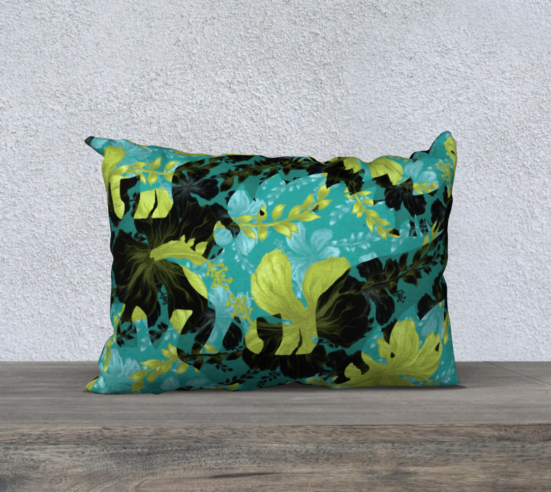 Jurassic Pillow - Teal & Chartreuse 20"x14" preview #1