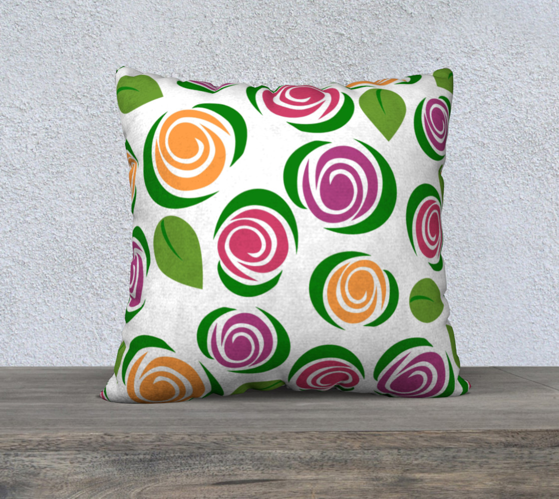 Coral Raspberry Floral  Green Leaves Zipper Pillow Cover 3D preview