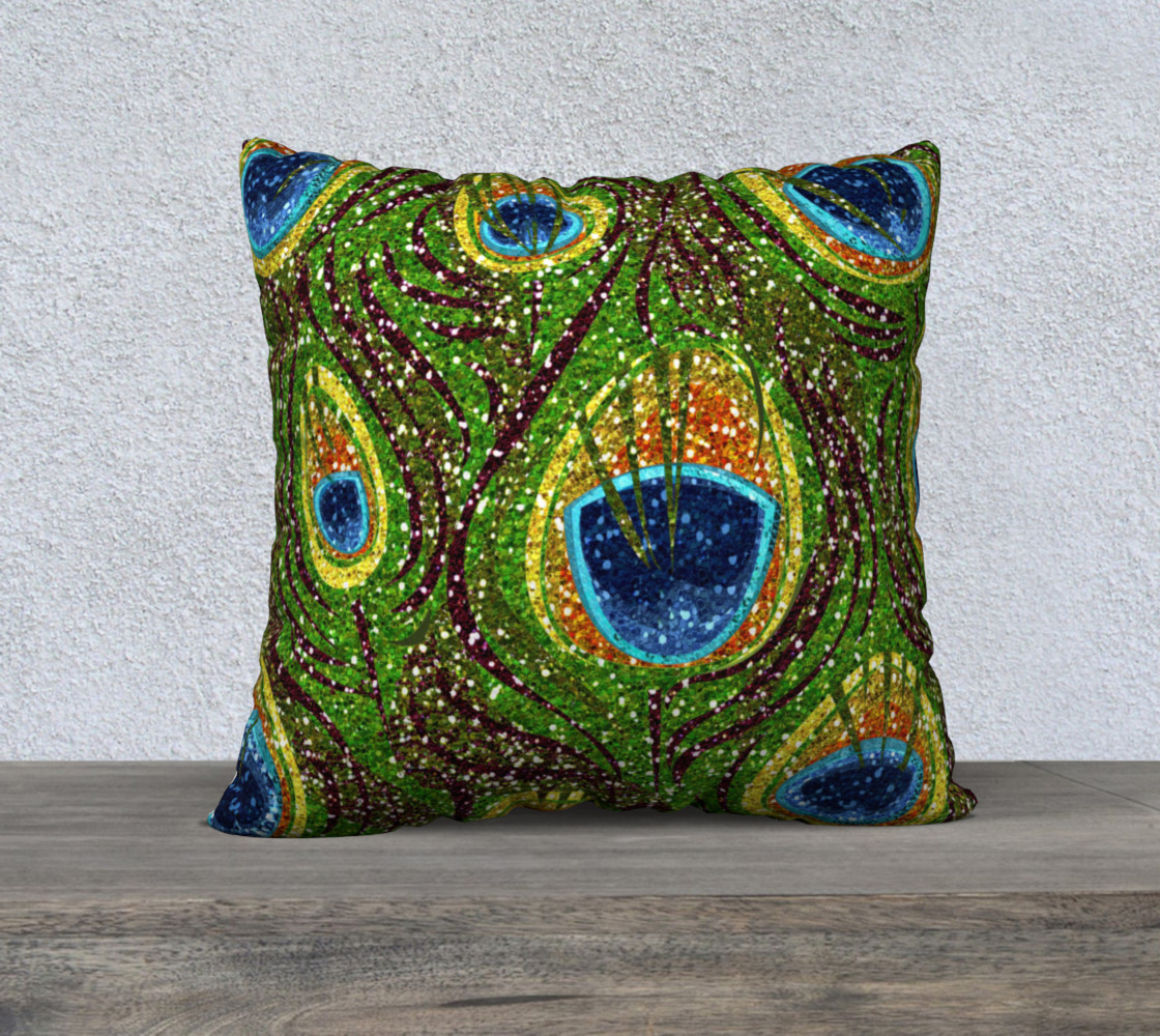 Peacock Feather Glitter Print Pillow preview #1