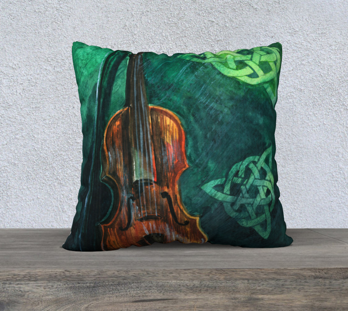 Aperçu de Irish violin (fiddle) on emerald background with celtic ornament #1