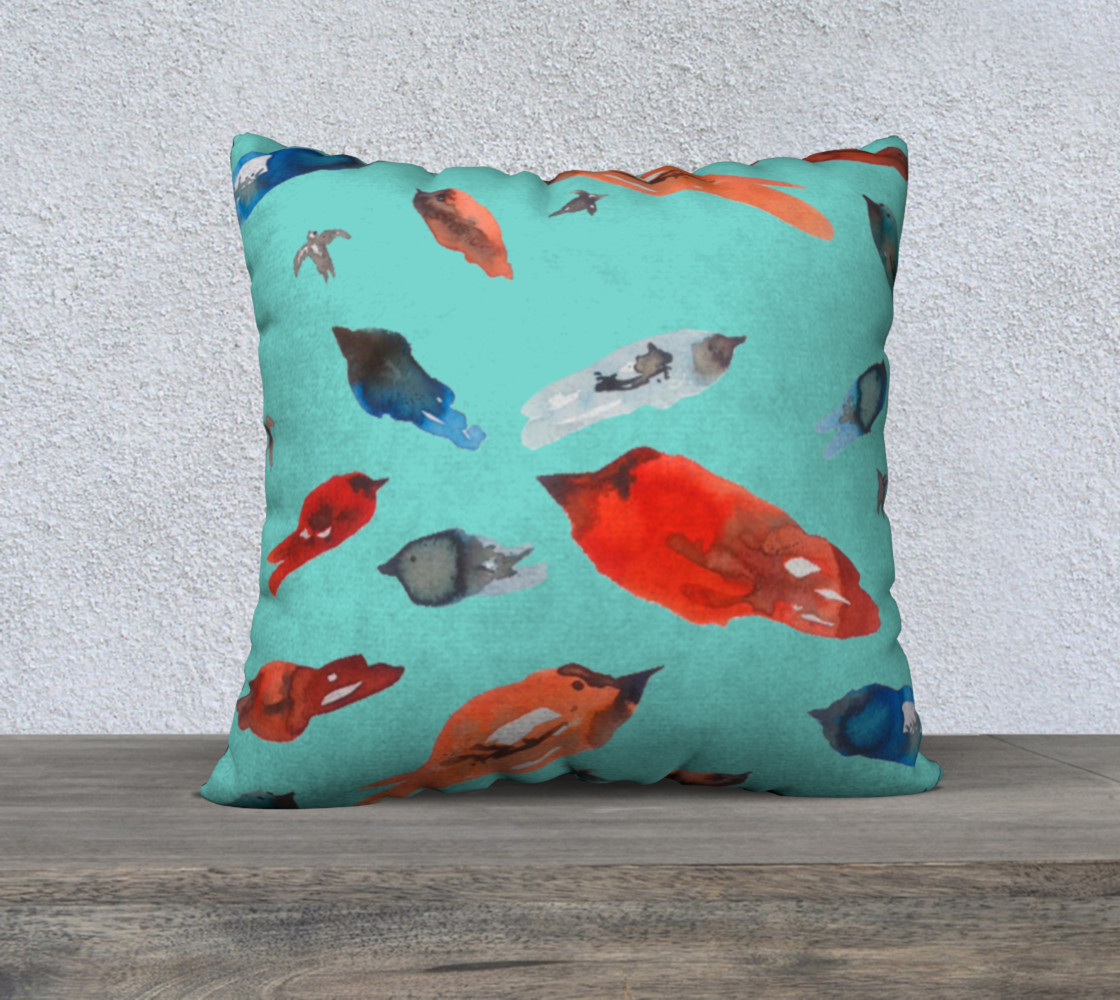 Fish-Birds on Turquoise  cushion cover thumbnail #2