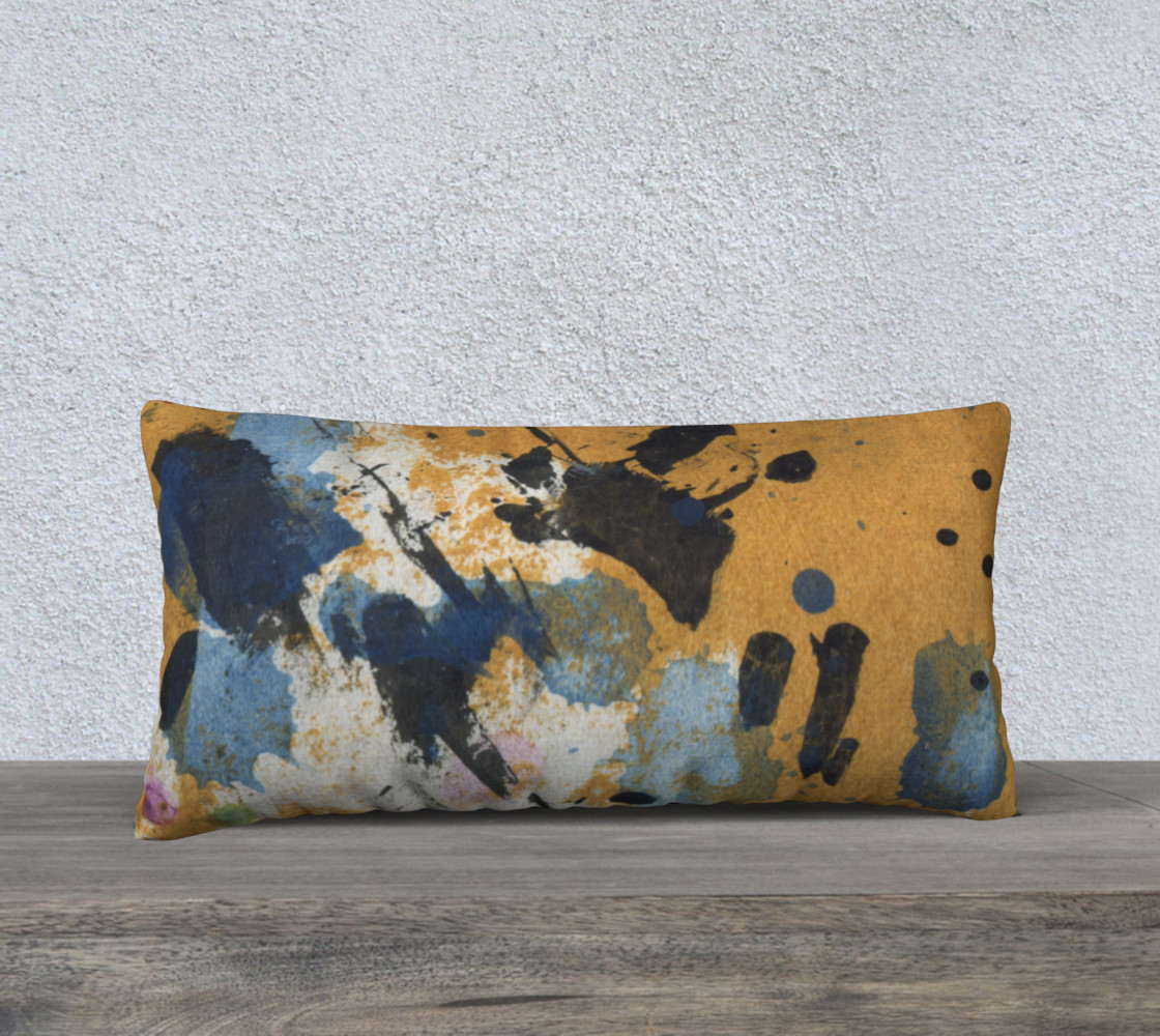 24 x 12" ocher and blue abstract pillow preview #1