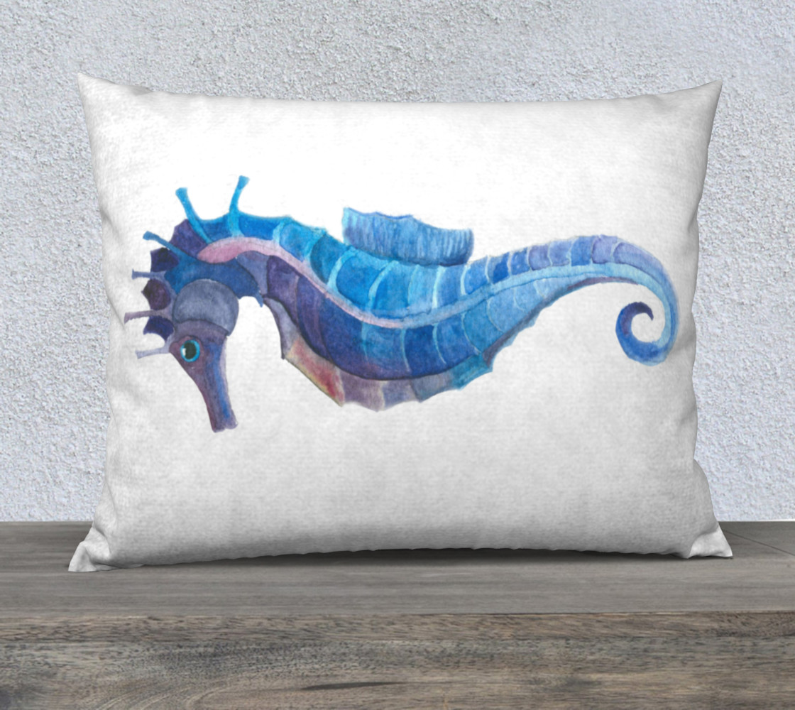 Blue seahorse (horsefish or Hippocampus), handwork watercolor design Miniature #2
