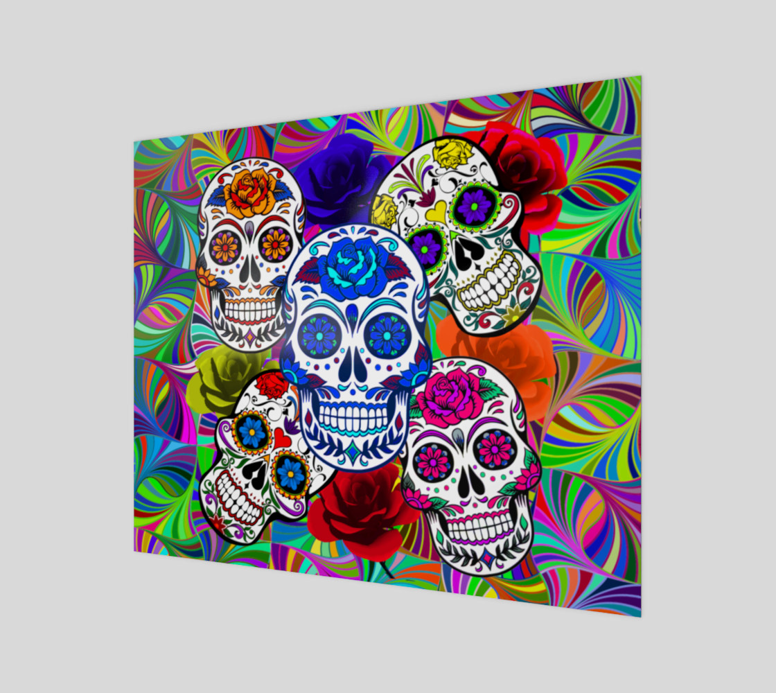 Aperçu de Sugar Skulls Circular Colorful Geometric Abstract Art Print #1