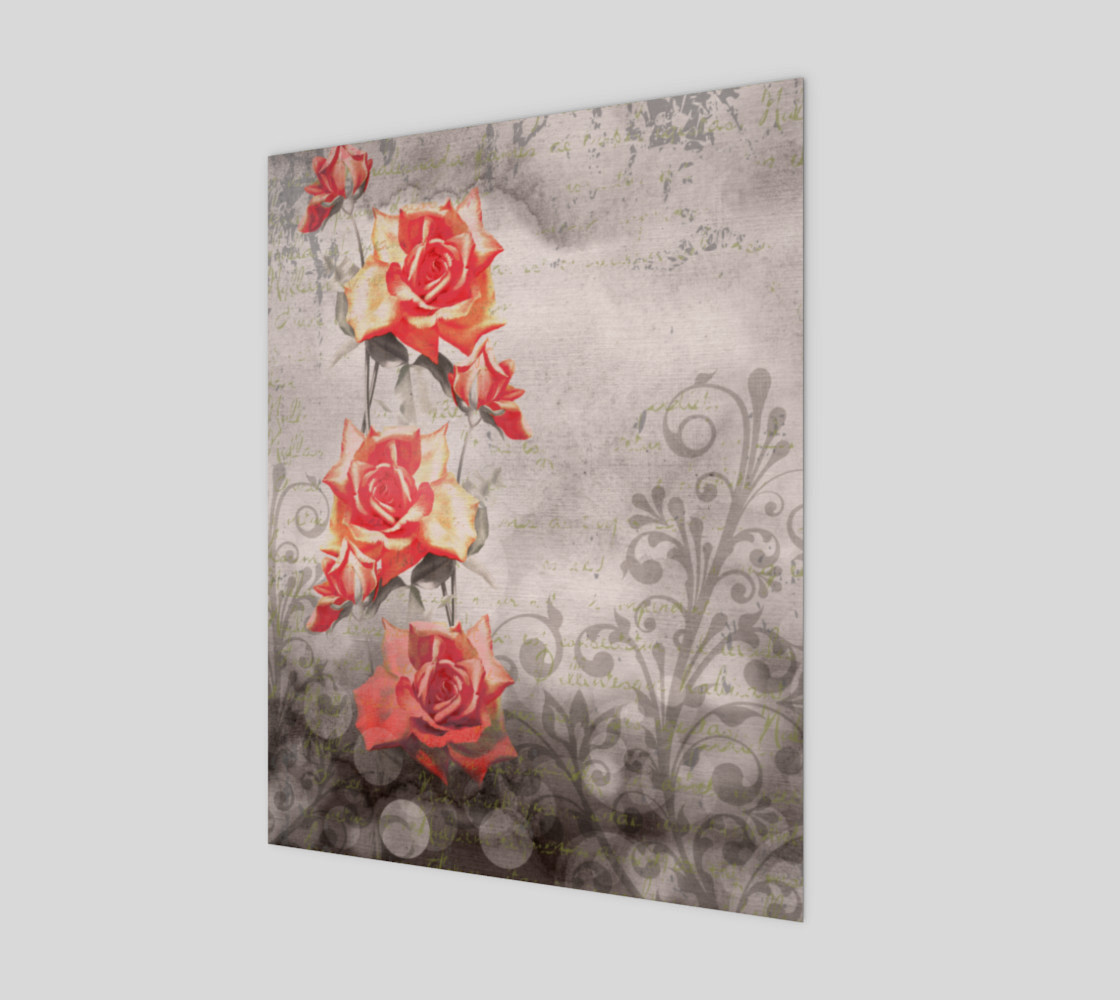 Vintage Red Rose Grey Floral Wall Art preview #1