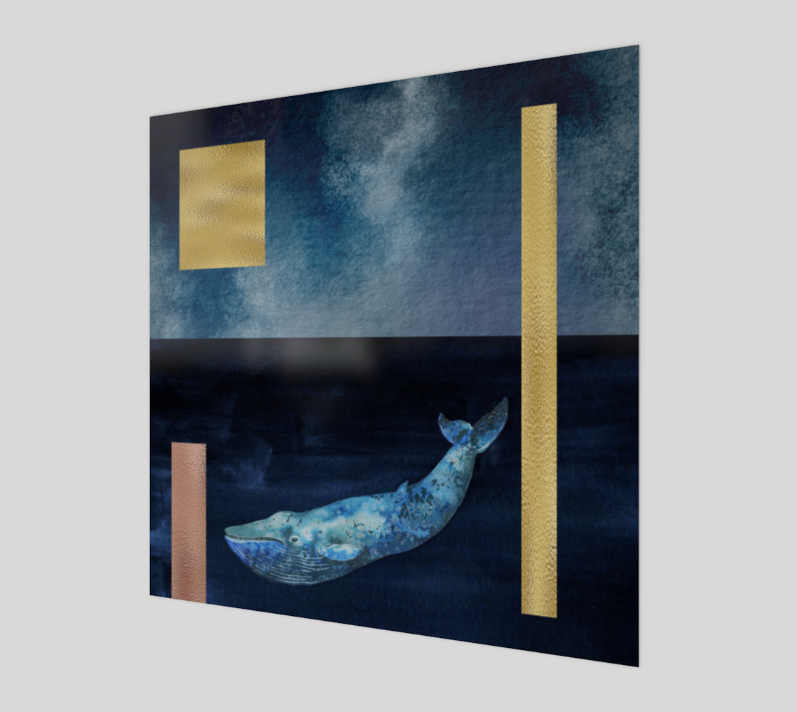 Blue Whale - Gold, Copper And Deep Blue Art Print preview #1