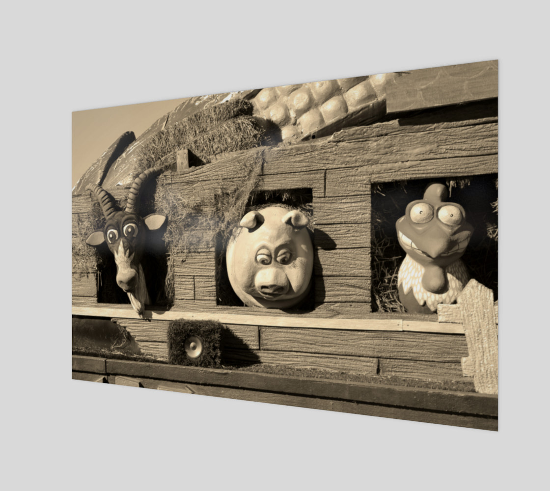 Barnyard Float-Goat, Pig, & Chicken-Sepia Toned Wall Art preview #1