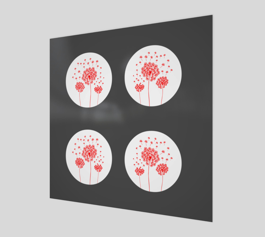 Contemporary Red & Gray Dandelion Print preview #1