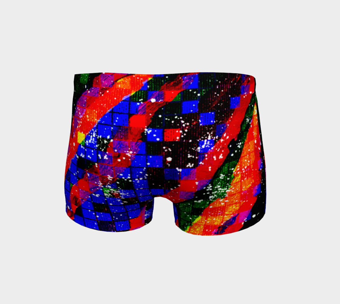 Fiery Colorful Grunge Squares and Stripes Shorts preview #4