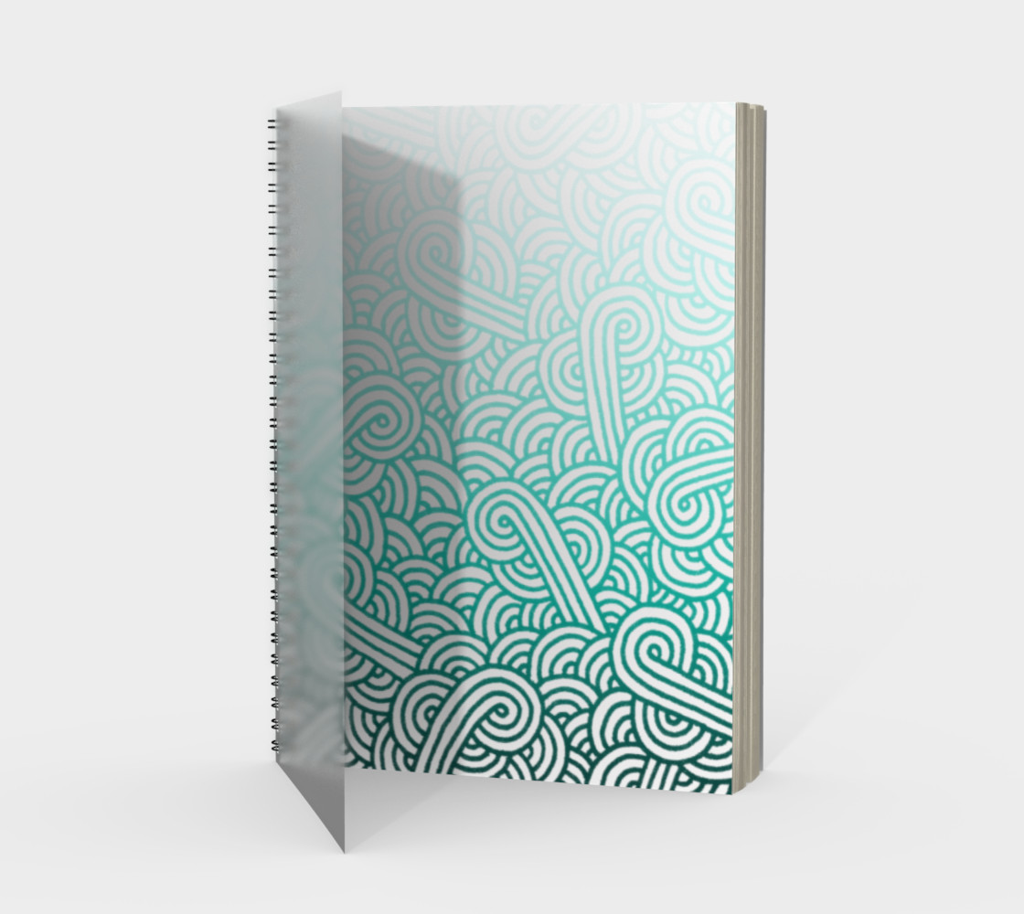Gradient turquoise blue and white swirls doodles Spiral Notebook preview #1