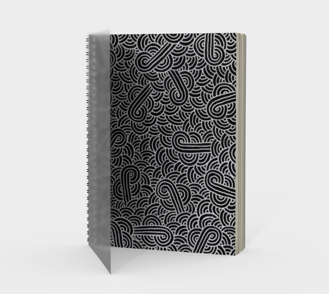 Faux silver and black swirls doodles Spiral Notebook preview #1
