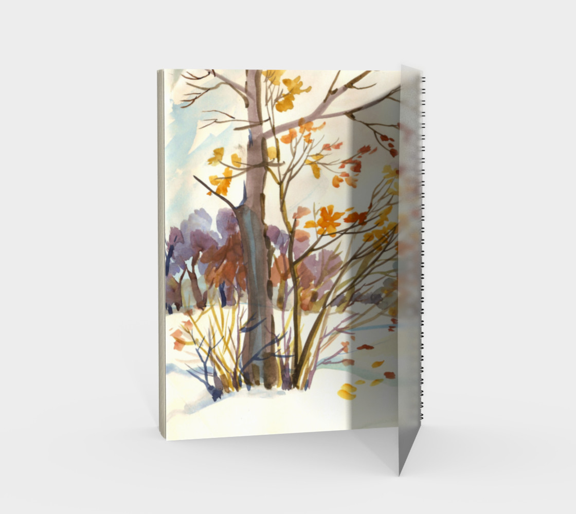 Watercolor Autumn Landscape. Late Autumn. First Snow. preview #2
