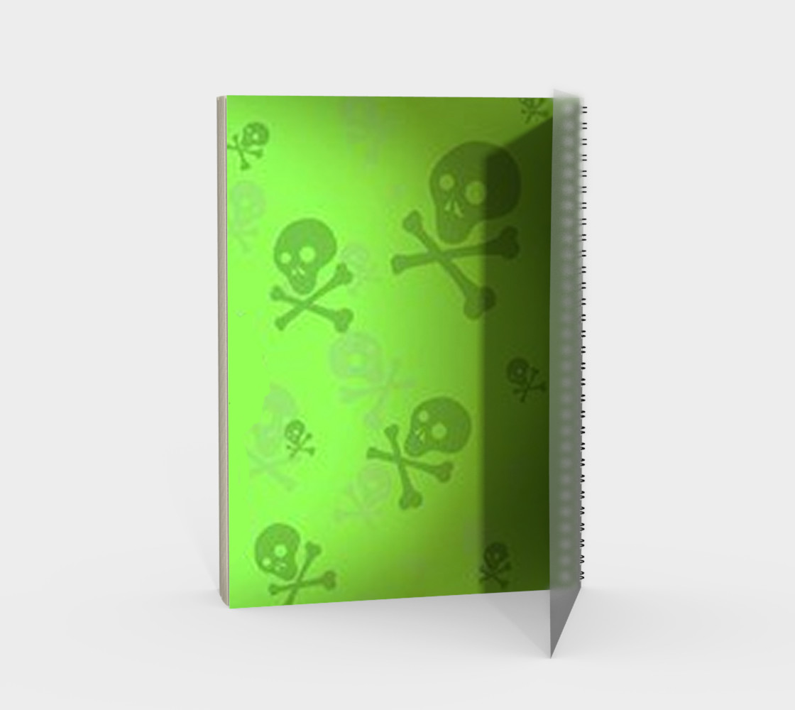 Cartoon Skull On Green Spiral Notebook preview #2