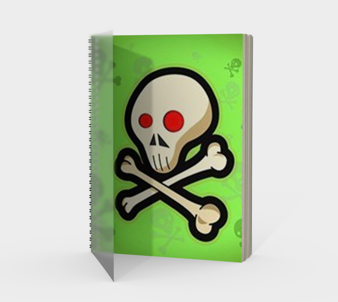 Cartoon Skull On Green Spiral Notebook preview #1