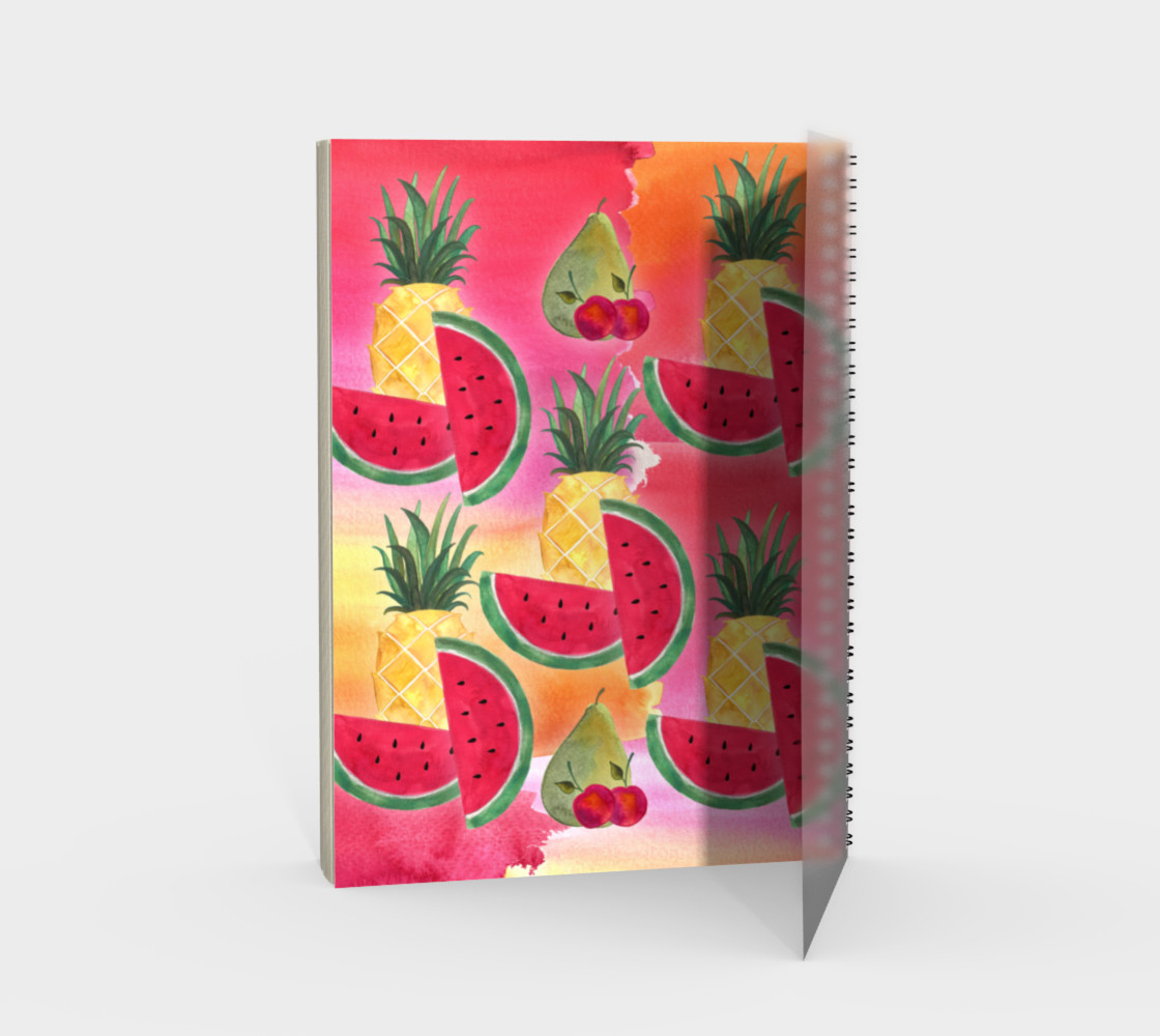 Aperçu de Watercolor Fruit Watermelon Pineapple Pear Cherry Spiral Notebook #2