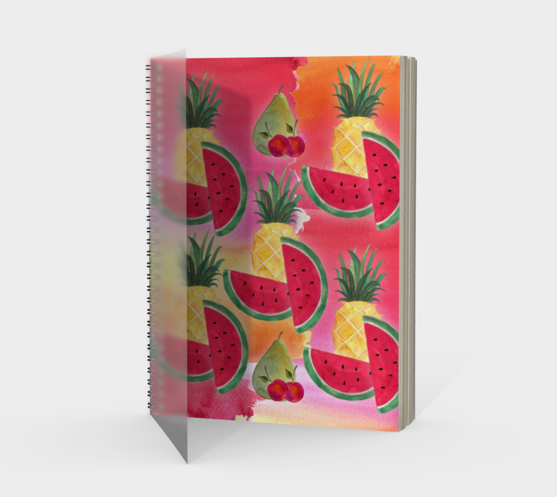 Aperçu de Watercolor Fruit Watermelon Pineapple Pear Cherry Spiral Notebook #1