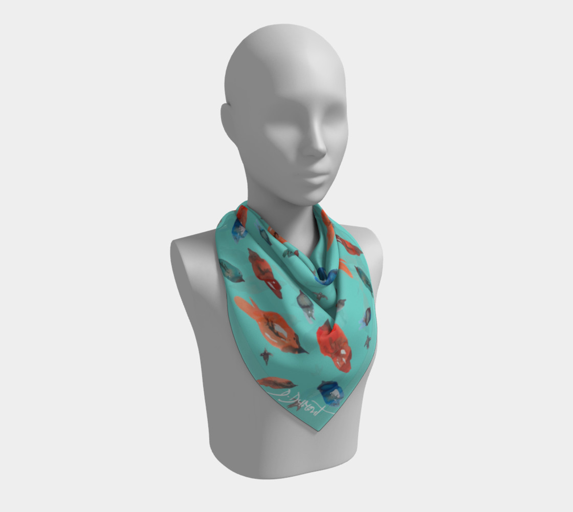 Square scarf fish-birds on turquoise preview #2
