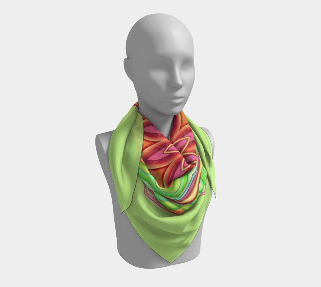Pastel Green & Pink Geometric Flower Medallion Big Scarf preview #3