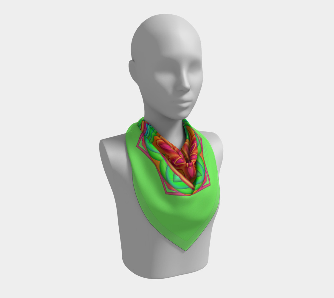 Green & Pink Geometric Flower Medallion Square Scarf preview #2