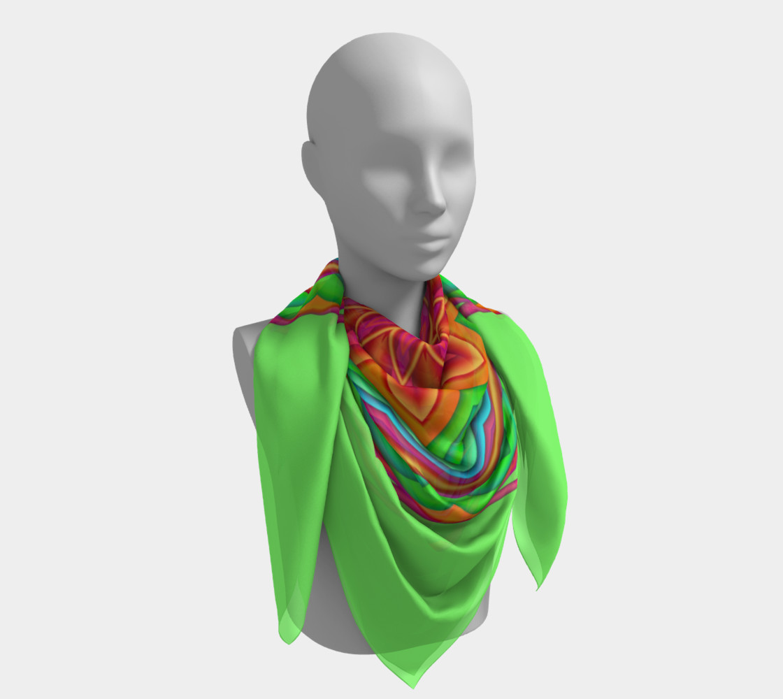 Green & Pink Geometric Flower Medallion Square Scarf preview #4