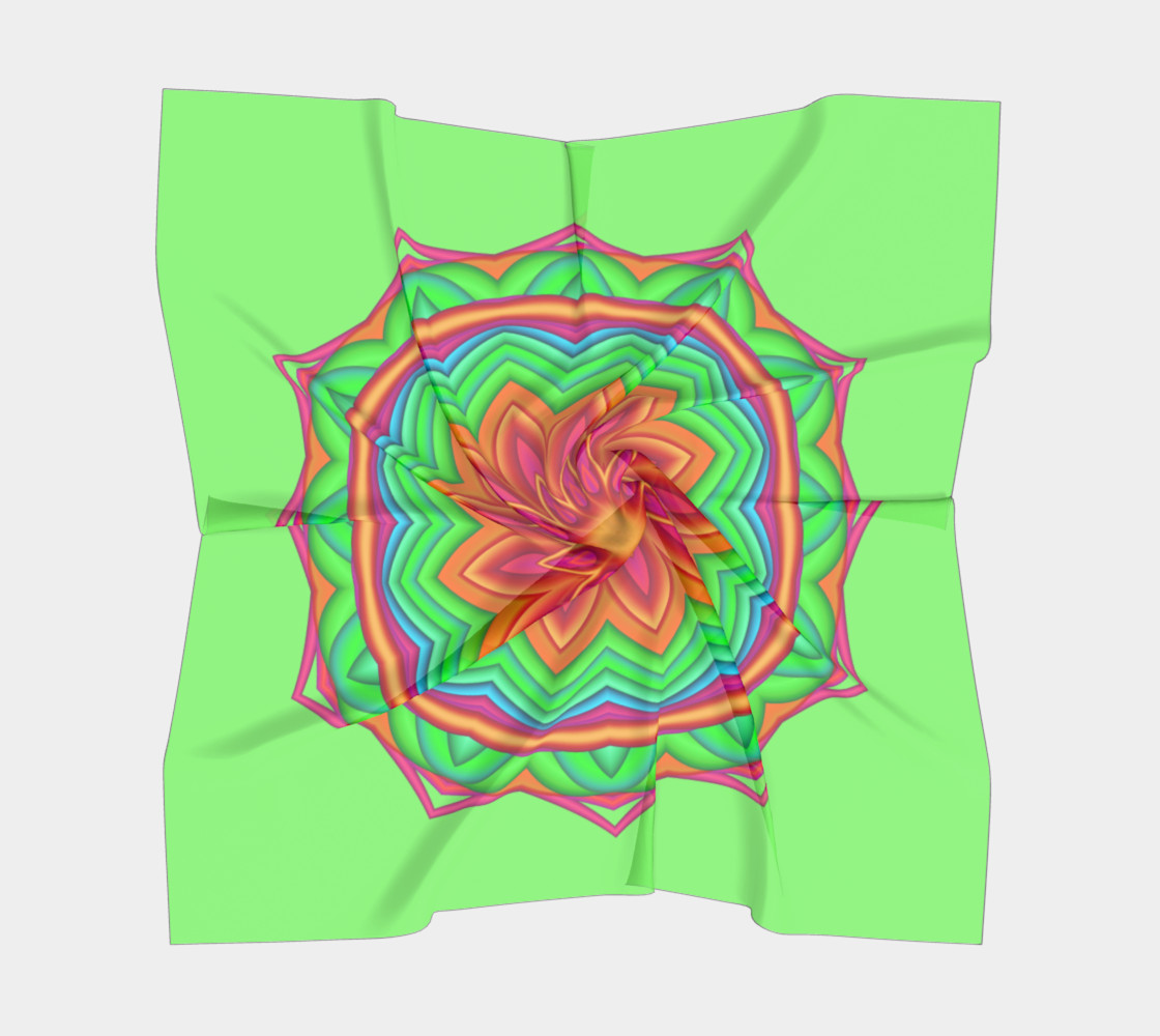 Green & Pink Geometric Flower Medallion Square Scarf preview #5