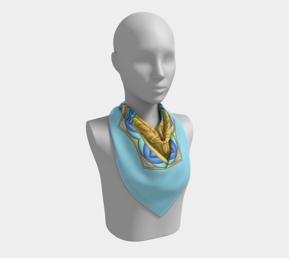 Yellow & Blue Geometric Flower Medallion Square Scarf preview #2