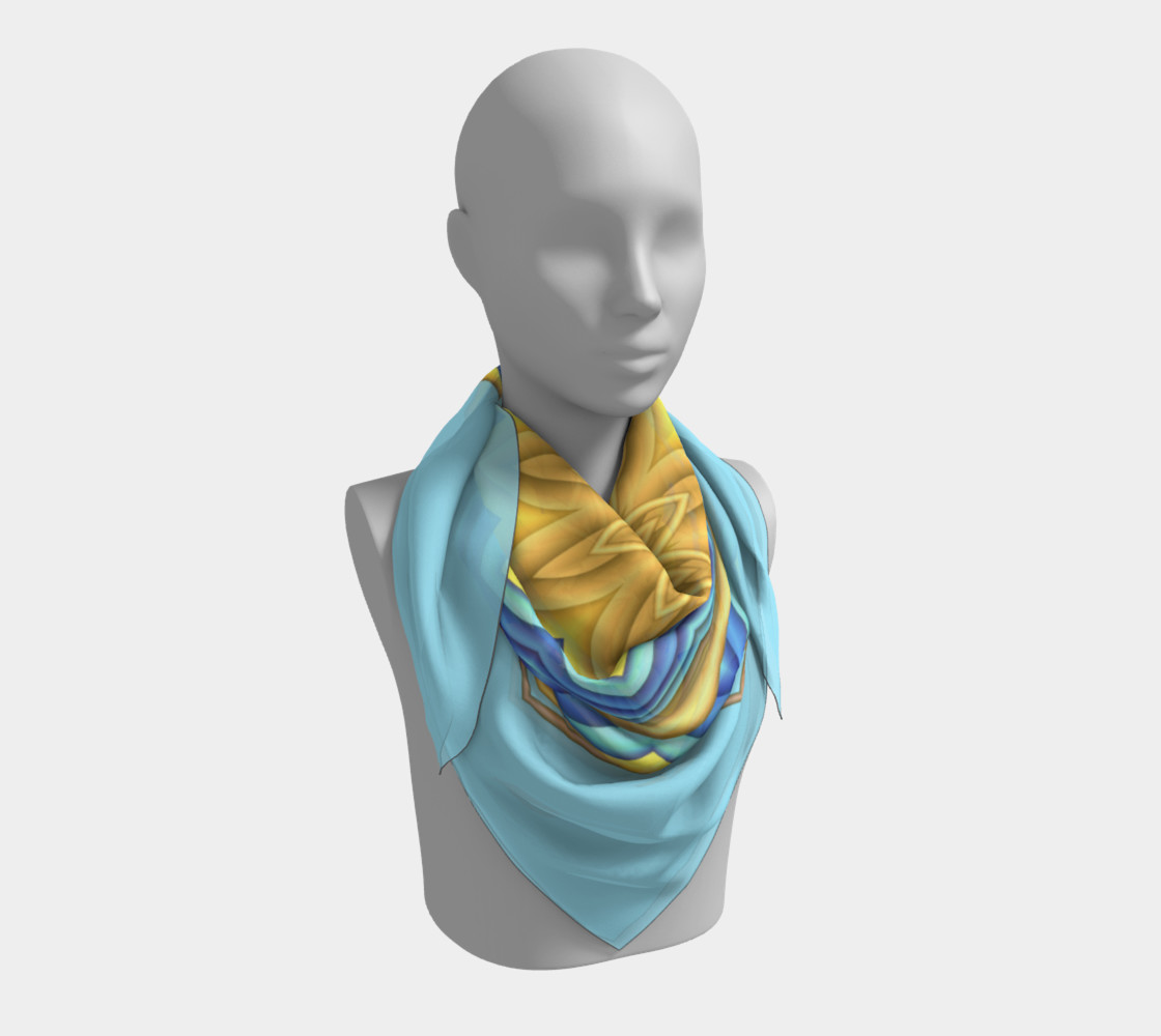 Yellow & Blue Geometric Flower Medallion Square Scarf preview #3