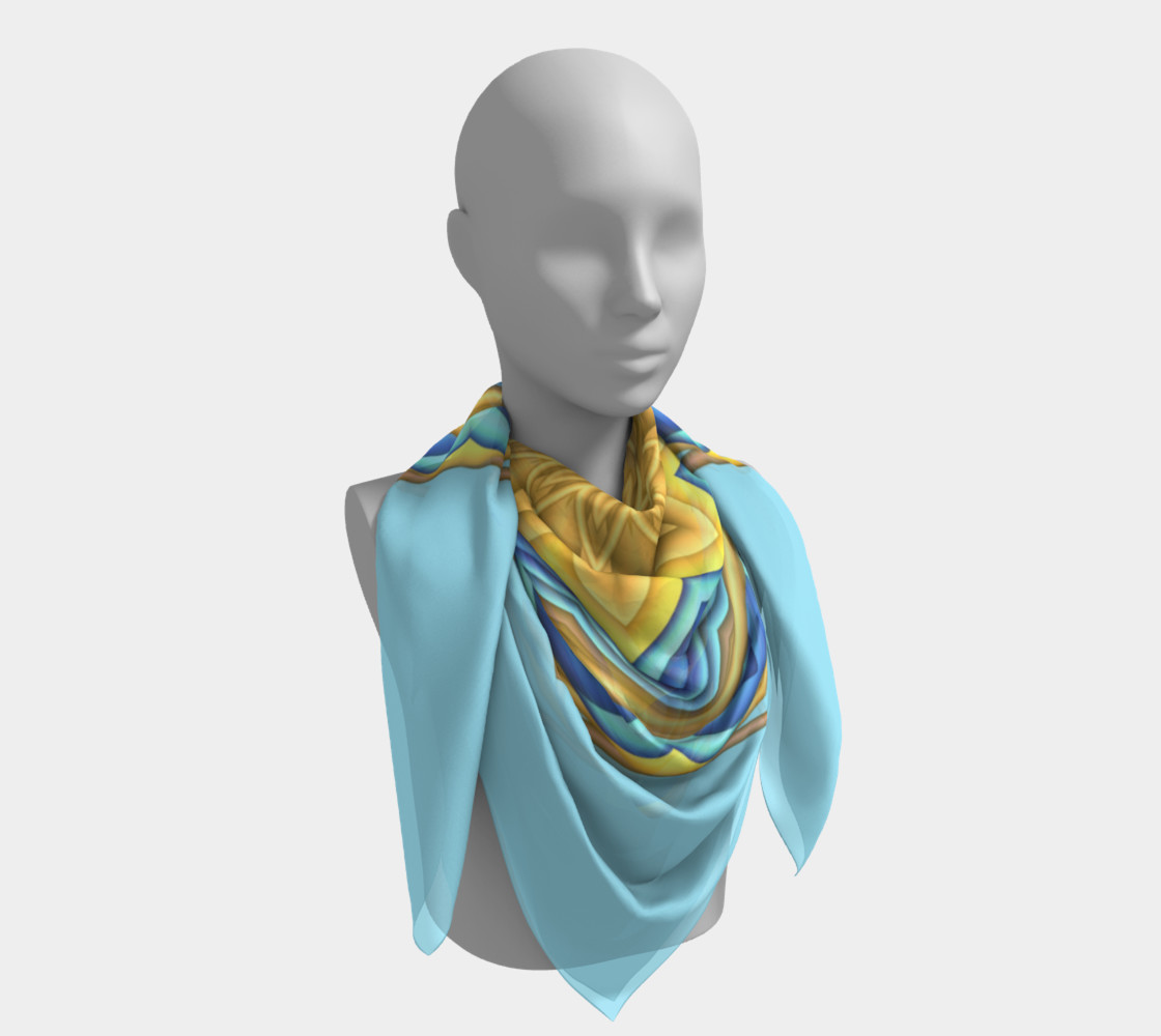 Yellow & Blue Geometric Flower Medallion Square Scarf preview #4