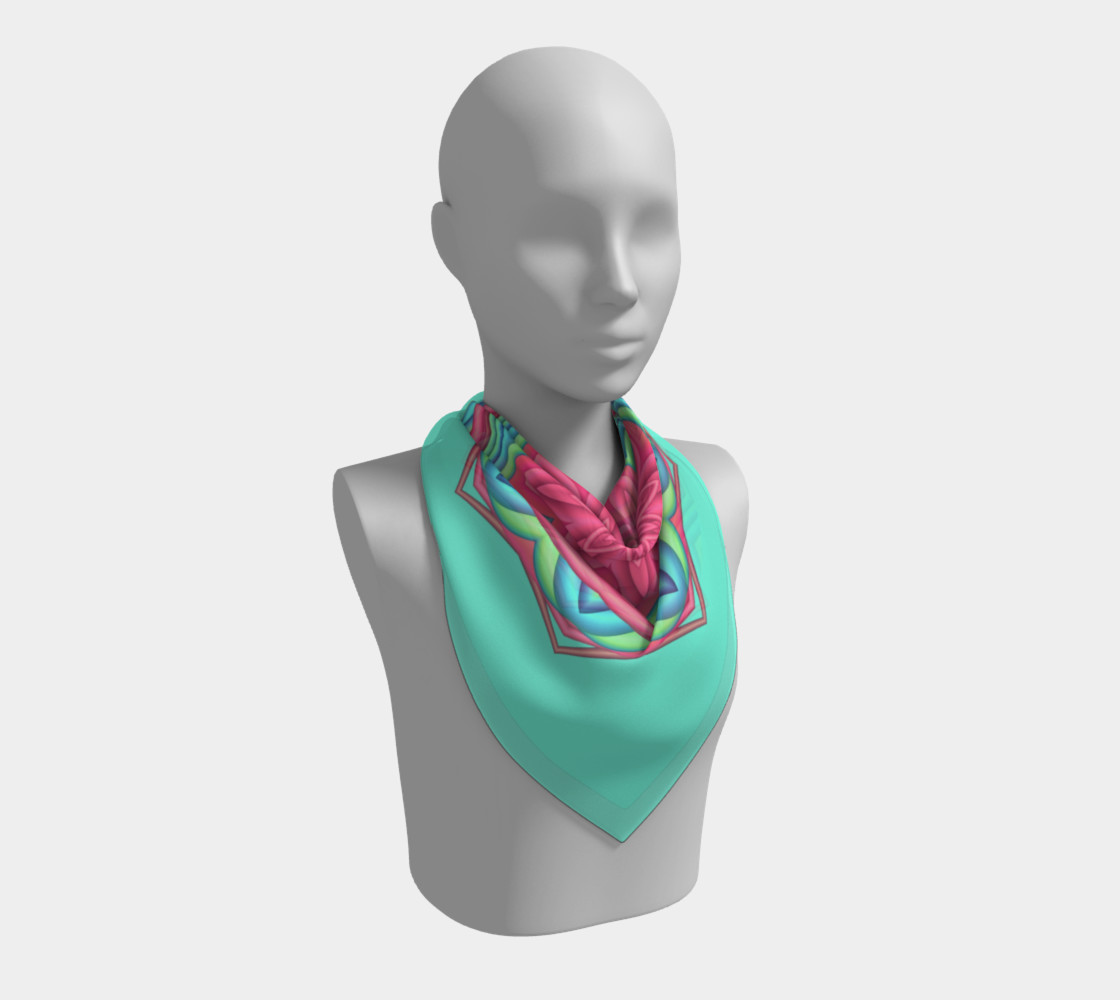 Aperçu de Pink & Turquoise Geometric Flower Medallion Big Scarf #2