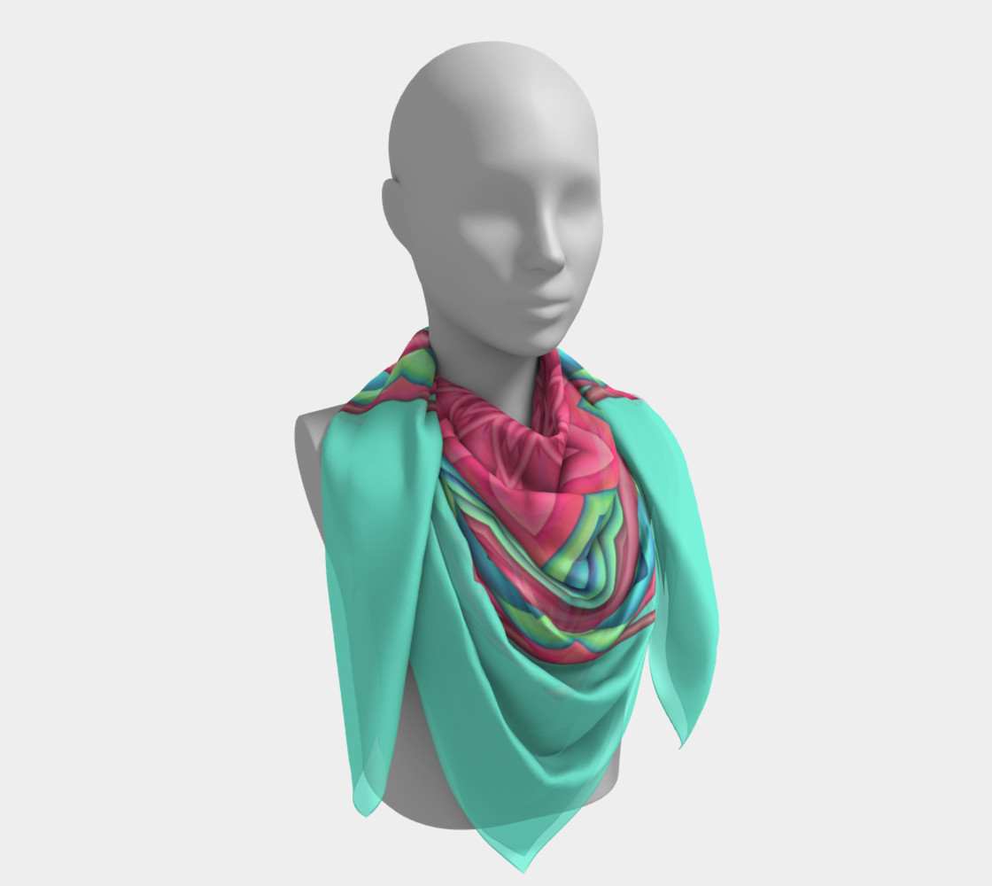 Aperçu de Pink & Turquoise Geometric Flower Medallion Big Scarf #4