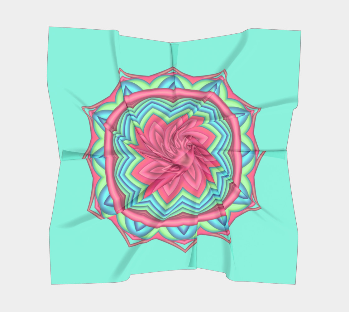 Aperçu de Pink & Turquoise Geometric Flower Medallion Big Scarf #5