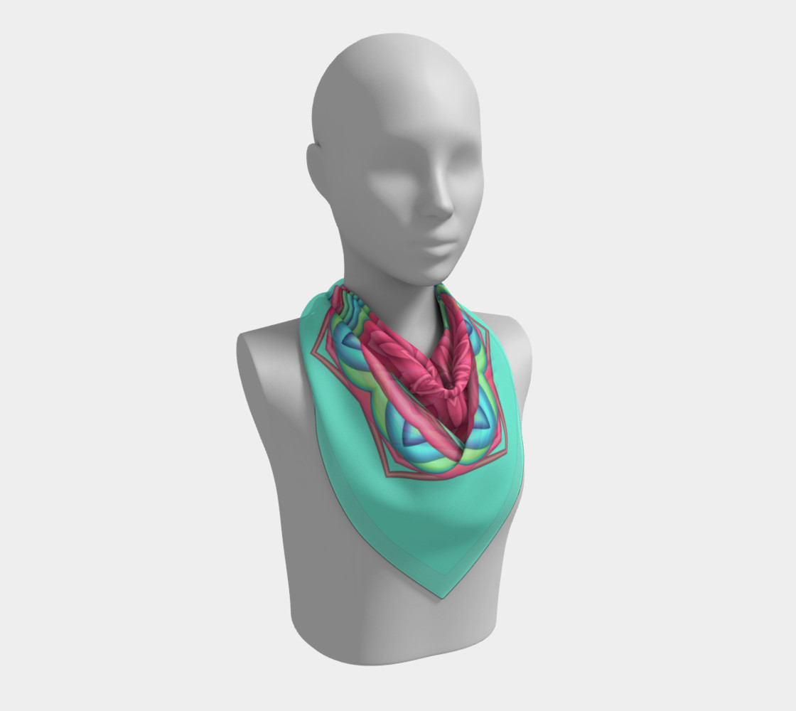 Pink & Turquoise Geometric Flower Medallion Square Scarf preview #2