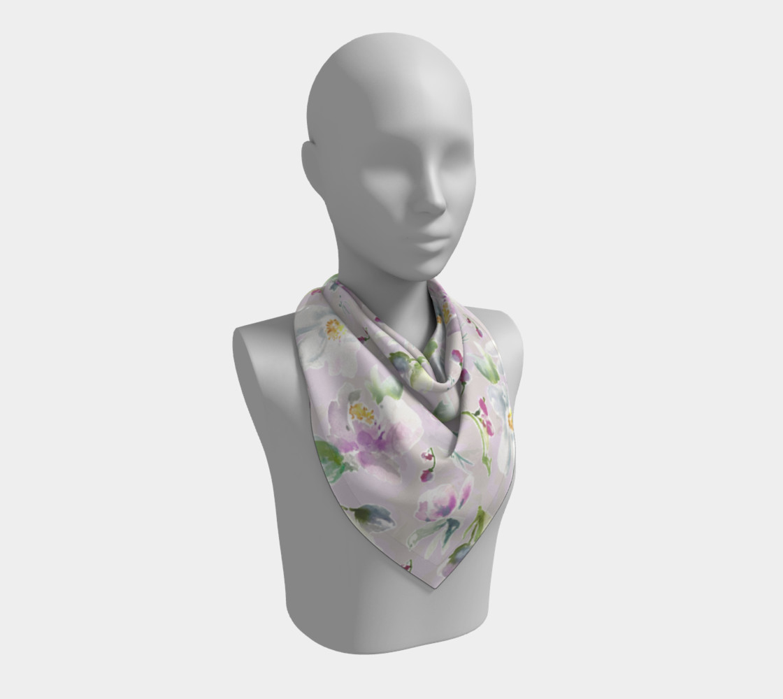 Pastel Floral Square Scarf in Purple and Gray preview #2