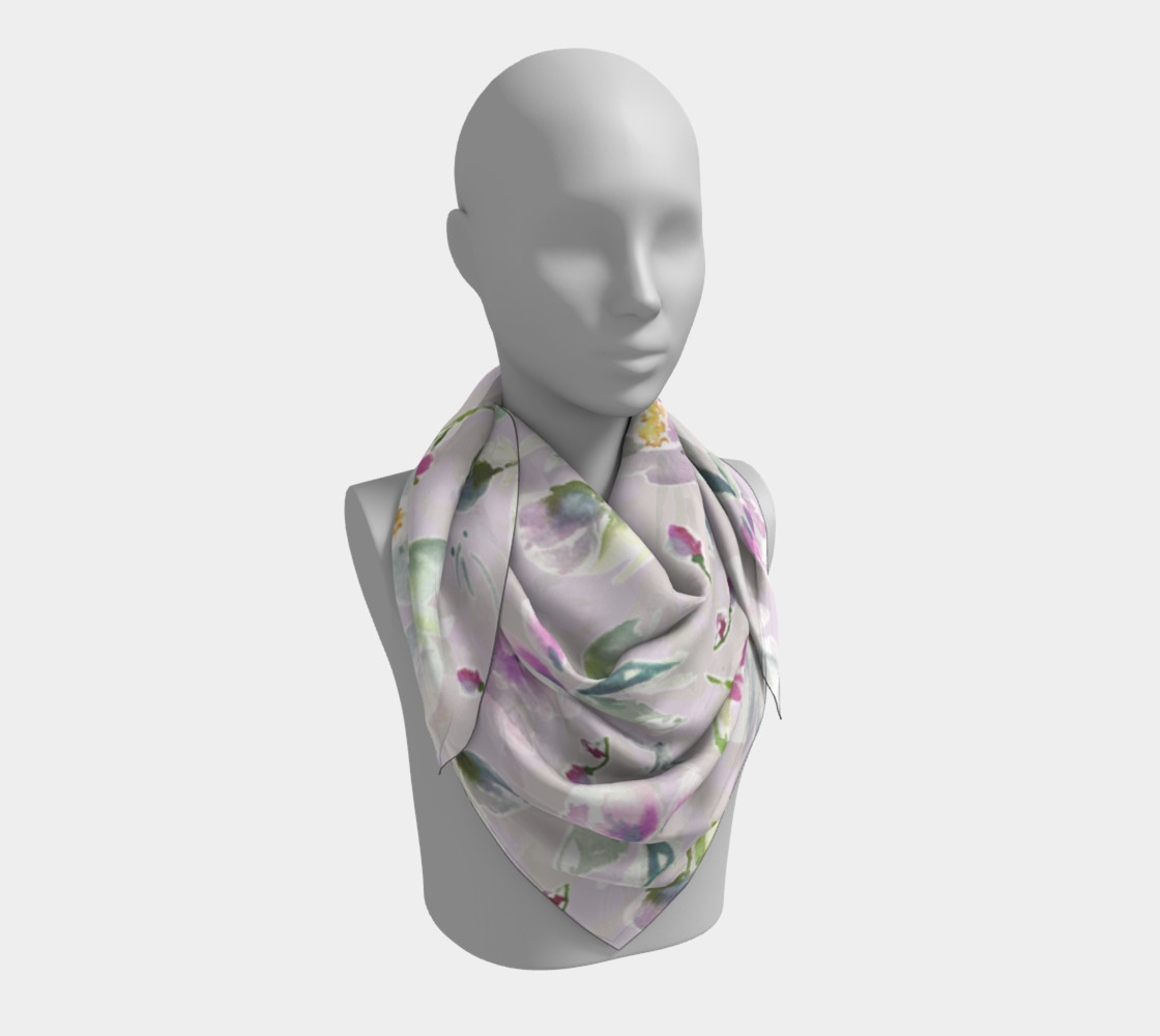 Pastel Floral Square Scarf in Purple and Gray preview #3