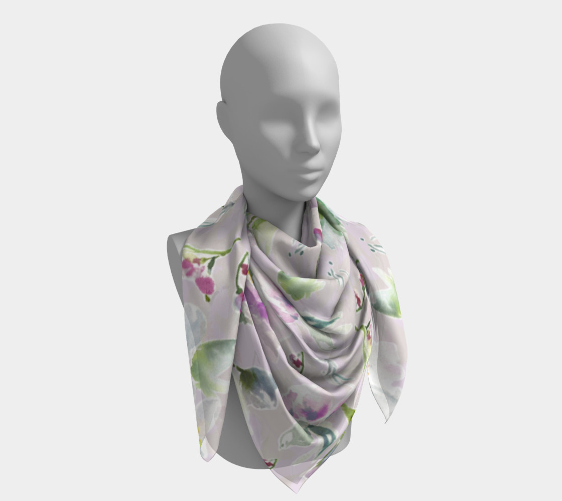 Pastel Floral Square Scarf in Purple and Gray thumbnail #5