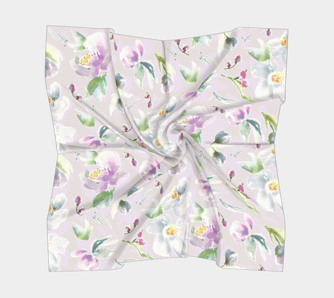 Pastel Floral Square Scarf in Purple and Gray preview #5