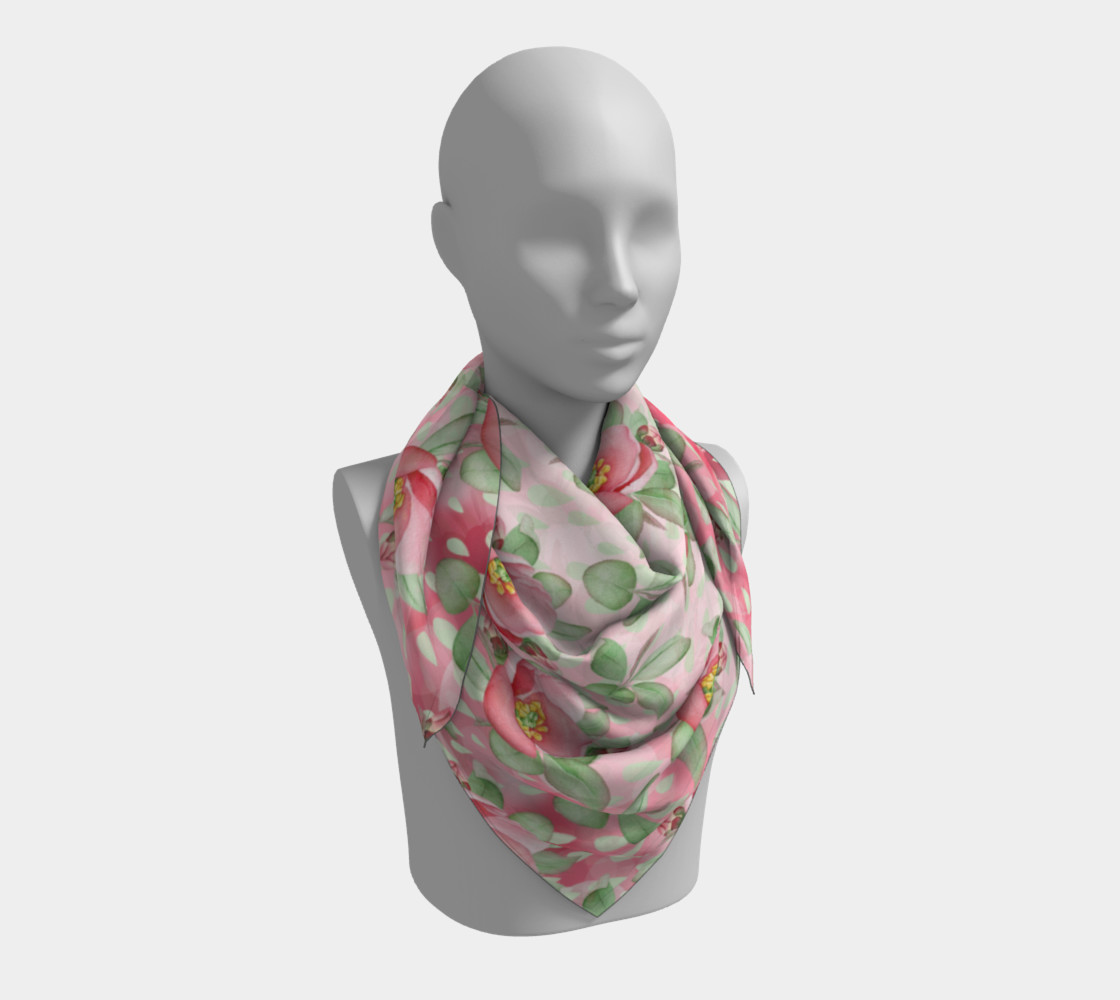 Aperçu de Bold Red Green Wild Rose Floral Square Scarf #3