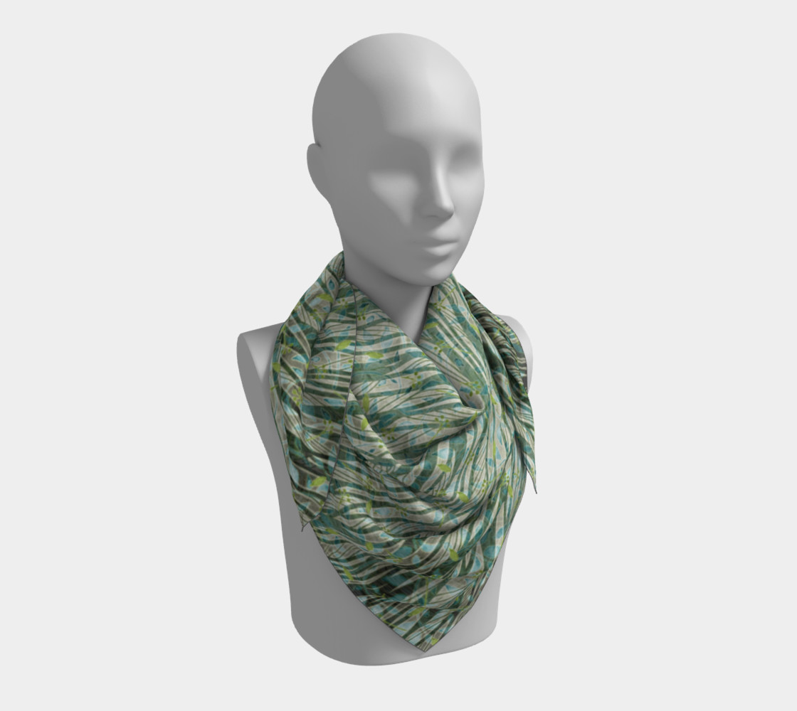Aperçu de Blue Green Black Nature Floral Square Scarf #3