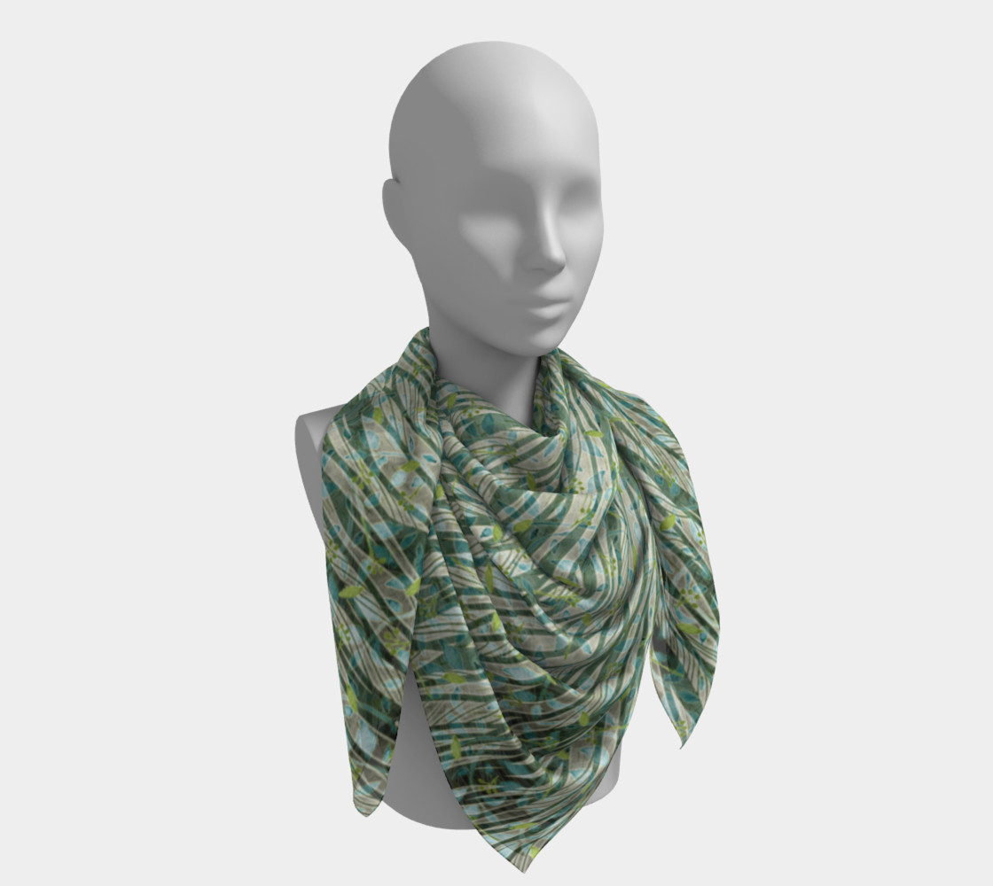 Aperçu de Blue Green Black Nature Floral Square Scarf #4