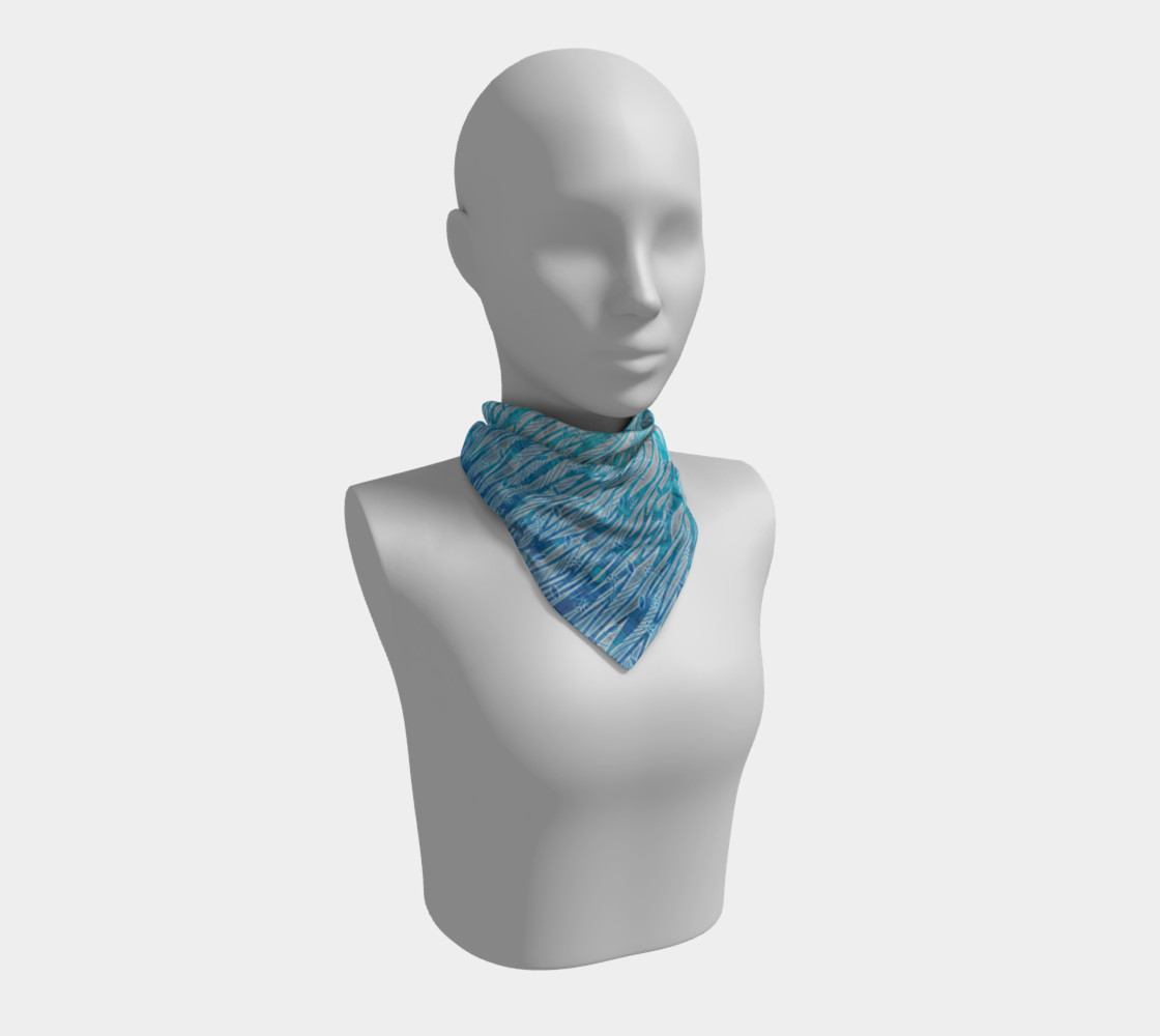 Aperçu de Blue Turquoise Silver Leafy Floral Square Scarf #1