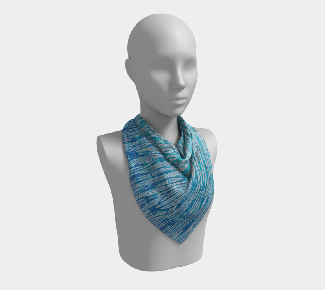 Aperçu de Blue Turquoise Silver Leafy Floral Square Scarf #2