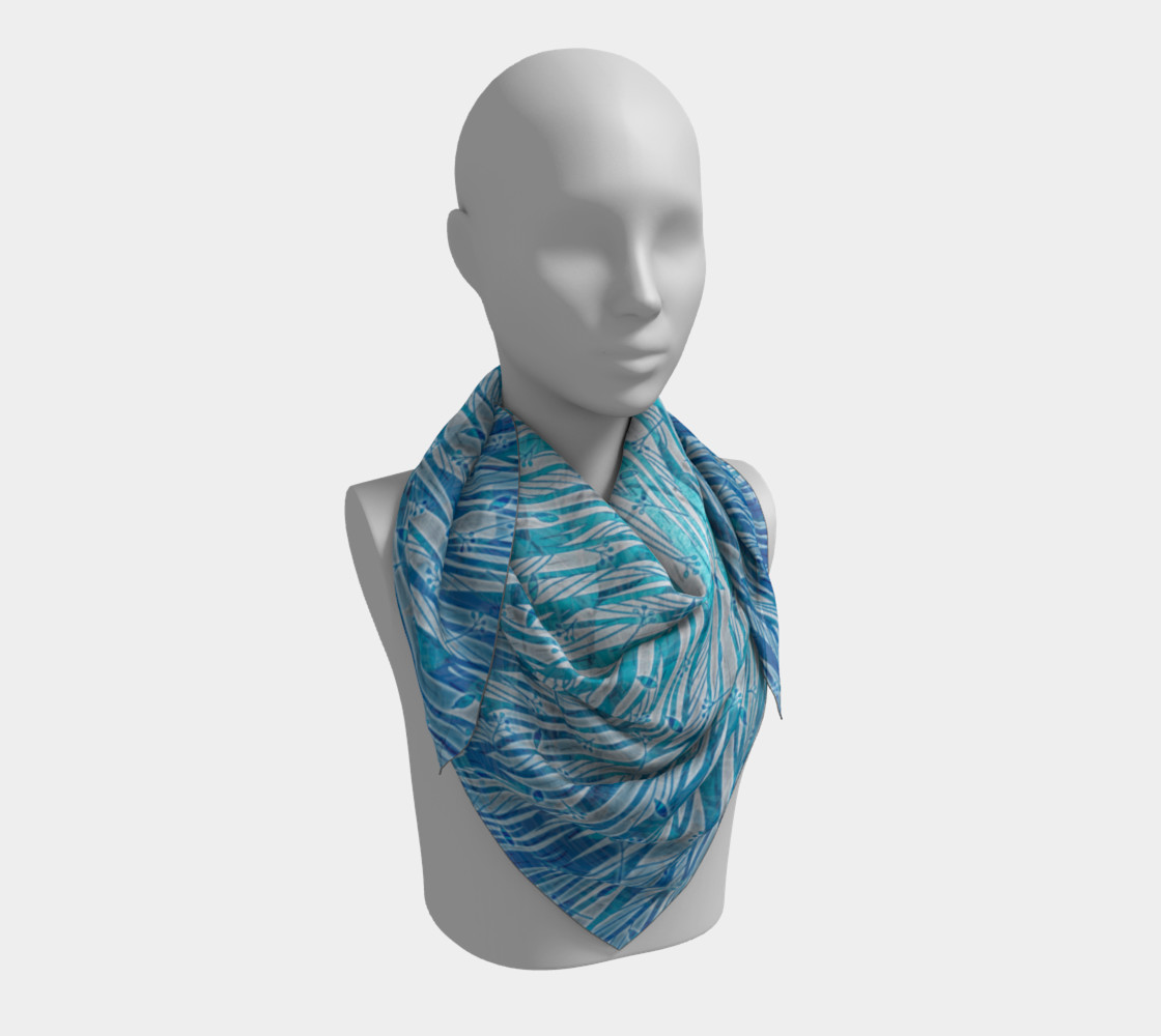 Aperçu de Blue Turquoise Silver Leafy Floral Square Scarf #3