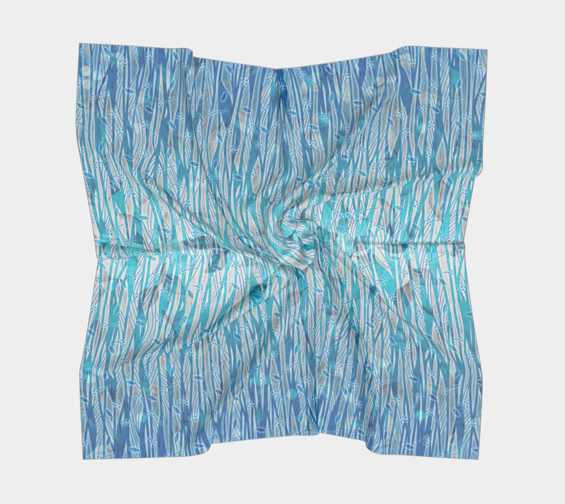 Aperçu de Blue Turquoise Silver Leafy Floral Square Scarf #5