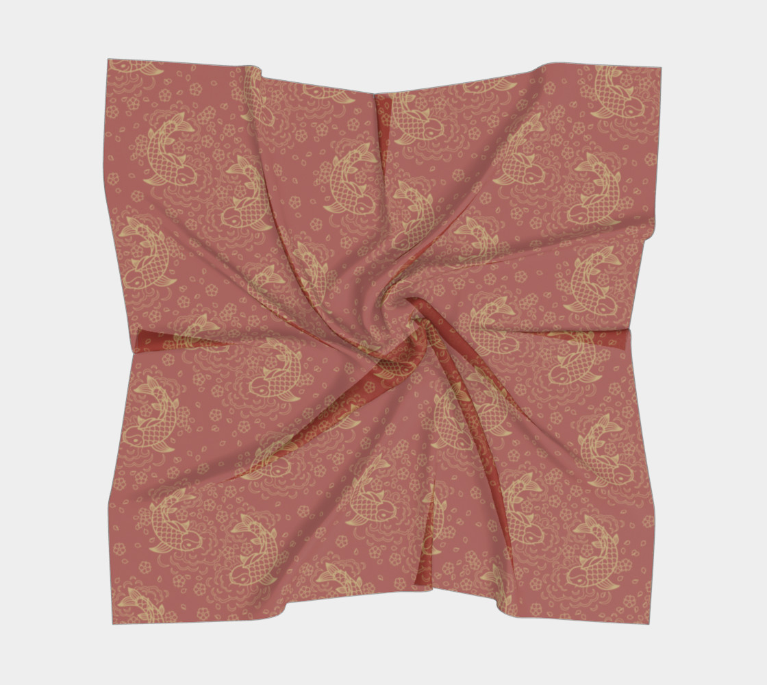 Gold Koi and Flowers on Red Background Square Scarf preview #5